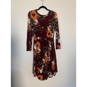 Burgundy Rose Floral Midi Dress - Women's Large - JesaKae